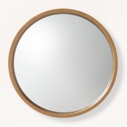 16" Round Wood Framed Wall Mirror Natural - Hearth & Hand™ with Magnolia: Farmhouse Style, MDF Frame, No Assembly Required