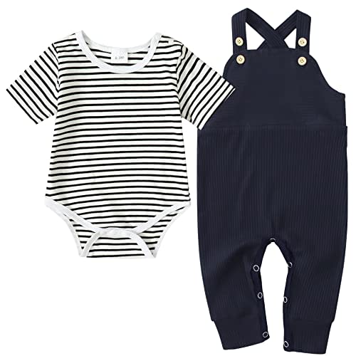 YUEMION Baby Boy Clothes Newborn Infant Boy Outfits 2Pcs Stripe Top Romper Pants Set 0-24 Months Overalls Toddler Boy Clothes