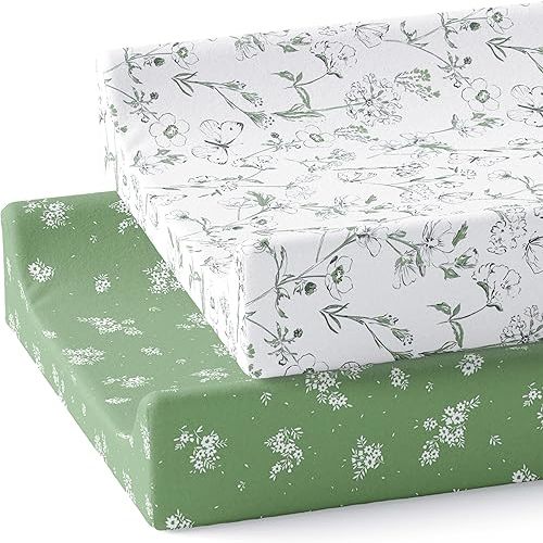 Organic Changing Pad Cover 2-Pack (Butterfly Garden) - Premium Fitted Sheets - Buttery Soft Breathable Cotton Blend