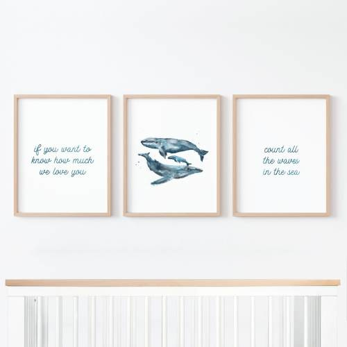 Nautical Nursery Wall Art 3 Print Set Whales Count all the Waves in the Sea