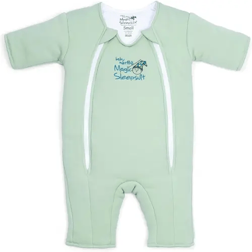 Magic Sleepsuit Baby Merlin's Cotton Baby Swaddle Transition Product - Soft and Cozy Design, Double Zipper for Easy Diaper Changes, Promotes Safe Sleep, 3-6 Months - Sage Green - Small 12-18lbs