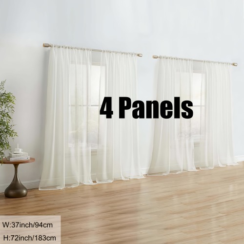 Set of 4 Panels, Sheer Curtain Panels, Sheer Voile Light Filtering Window Treatment Coverings Curtain Panels for Dining Room, Bedroom and Living Room