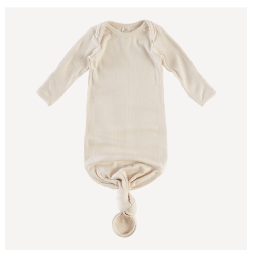 long sleeve lap neck knotted gown | oatmeal | modal skinny rib