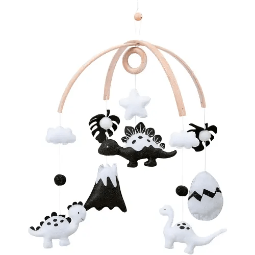 Montessori Baby Mobile – Handmade Black & White Dinosaur Crib Mobile – Nursery Decor for Boys and Girls – Newborn Visual Development – Perfect Baby Shower Gift