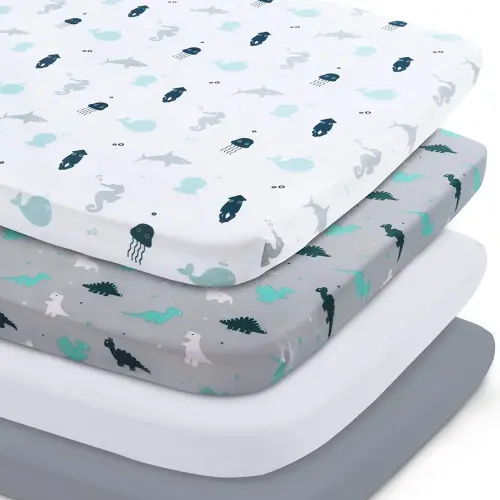 Graco Pack n Play Sheets Fitted 4-Pack | Mini Crib Sheets, Breathable Material, Grey