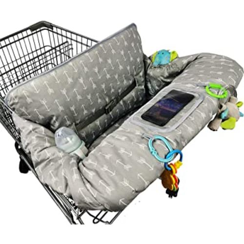 ICOPUCA Shopping Cart Cover for Baby boy Girl, Anti Slip Design, Cotton High Chair Cover, Machine Washable for Infant, Toddler, Grocery Cover (Grey)