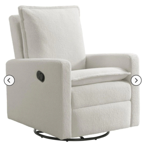 M Design Village Uptown Swivel Push Back Rocker Recliner in Boucle White | NFM