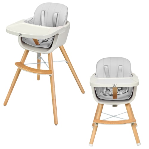 Babyjoy 3 in 1 Convertible Wooden High Chair Toddler Feeding Chair with Cushion Gray