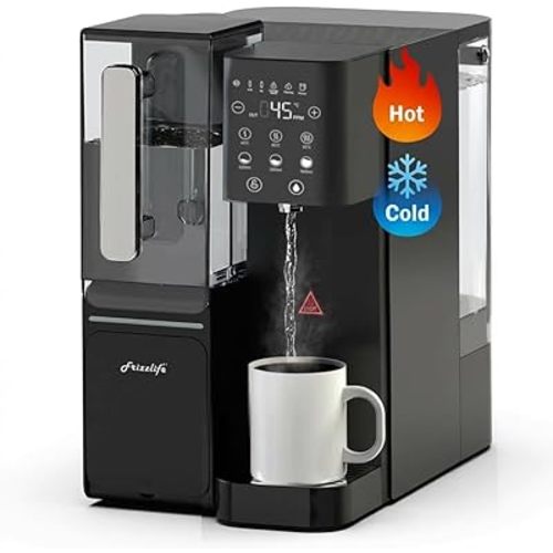 Frizzlife Countertop Reverse Osmosis Water Filter System, Hot and Cold Water Dispenser, Alkaline Mineral pH+ RO Water, Portable Pitcher, NSF/ANSI 58 Certified Elements, Adjustable Temperature & Volume