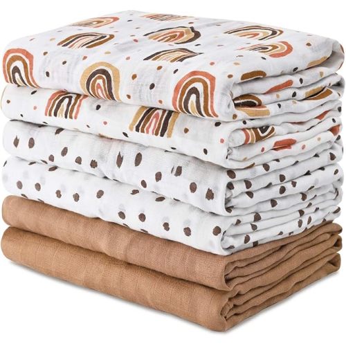 GLLQUEN BABY Receiving Blanket Boy Cotton Muslin Swaddle Blankets Girl Newborn Squares Breathable & Soft Thin Baby Blankets Cloths Double Absorbent Infant Swaddling Wrap - 6 Pack (Christmas Bear)