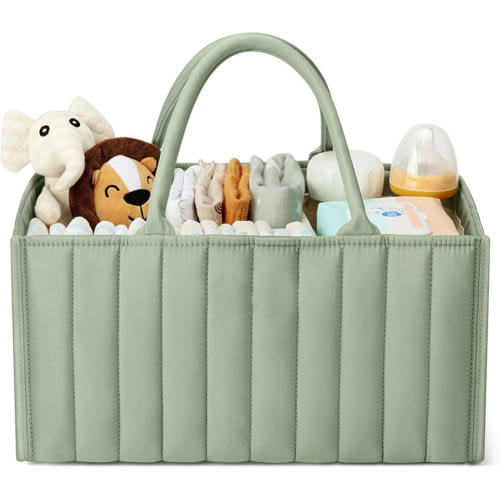 Byseng Baby Diaper Caddy Organizer, Portable Stylish Nursery Storage Basket, Newborn Essentials, Newborn Caddie Car Travel - Green