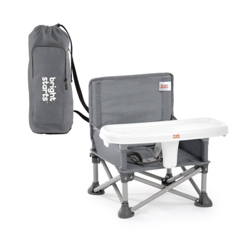 Bright Starts Pop 'N Sit Portable Booster, Indoor/Outdoor Use, Floor Seat with Feeding Tray, Grey, 6 Mos - 3 Yrs