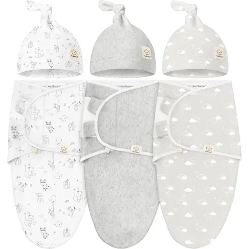 KeaBabies 3-Pack Swaddles for Newborns, Girls, Boys with Hats - Organic Soft Baby Sleep Sacks, Breathable Baby Swaddle 3-6 Months Beanies Set, Premie Infant Sleep Sack 0-3 Months (Aspire)