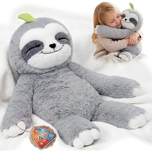 Mewaii 4 Lbs Weighted Stuffed Animals with Heating Pad- Heavy Belly & Limbs, 20" Sloth Heated Plush for a Realistic Hug, Super Soft Fluffy Plush Toy for Kids