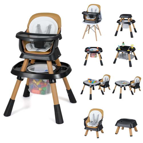 INFANS 9 in 1 High Chair, Convertible Baby Highchair for Babies and Toddlers, Table and Chair Set Building Block Infant Dining Booster Seat, Kids Stool with Activity Children Play Kitchen
