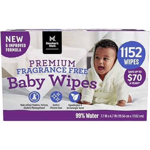 Member's Mark Fragrance Free Baby Wipes (Netcount 12 Pack 96 Wipes in Each),, 12Count ()