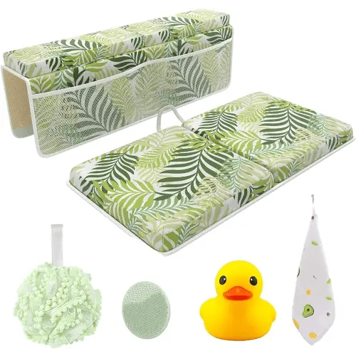 Sleepah Bath Kneeler and Elbow Kneeling Rest Pad Set for Baby Bathing – Waterproof Soft Memory Foam Mat Organizer Babies & Toddler Bathing Time Toys Sponge (Foral)