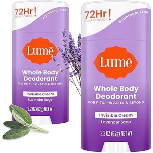 Lume Deodorant Cream Stick - Underarms and Private Parts - Aluminum-Free, Baking Soda-Free, Hypoallergenic, and Safe For Sensitive Skin - 2.2 Ounce (Pack of 2) (Lavender Sage)