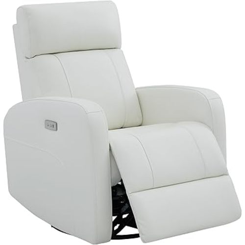 CHITA Genuine Leather Power Swivel Glider Recliner Chair, FSC Certified Double Layer Backrest Truck Armrest Recliner Chair Sofa for Living Room-White