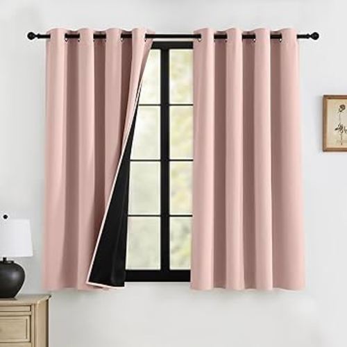 RYB HOME 100% Blackout Pink Curtains for Girls Bedroom, Thermal Insulated Noise Reducing Total Light Blocking Curtains for Nursery Baby Kids Room, 52 inches Wide by 63 inches Long, Peach Pink