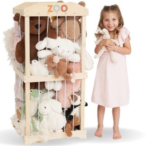 ZICOTO Wooden Stuffed Animal Storage for Kids – Large Toy Organizer for Playroom or Nursery – Easy to Assemble Zoo Keeps Plush Toys Neat and Ready