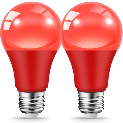 JAHEKS Red Light Bulb for Outdoor Porch, 9W(60W Equivalent) E26 Base LED Red Bulb for Christmas, Halloween,Wedding,Party,Bar,Holiday Lighting,Home Decor, 2-Pack