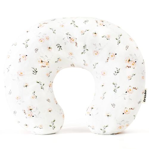 GRSSDER Reversible Nursing Pillow Cover, Ultra Soft Stretchy Minky Removable Nursing Covers Fitted for Breastfeeding Pillows Snug and Safe, Comfortable Slipcover for Girls, Stylish Pink Rose Flora