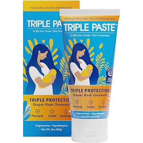 Amazon.com: Triple Paste Diaper Rash Cream for Baby - 3 oz Tube – Zinc Oxide Ointment Treats, Soothes & Prevents Diaper Rash, Pediatrician-Recommended Hypoallergenic Formula, Baby Essentials for Daily & Overnight : Baby