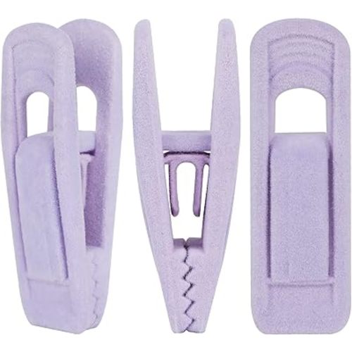 Tinfol Velvet Hanger Clips Light Purple, 24Pcs Pant Hangers Velvet Clips, Large Opening Clip Clothes Pin, Strong Finger Clip Perfect for Thin Skirt Pant Hangers