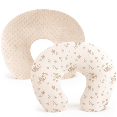 Konssy 2 Pack Nursing Pillow Covers, Soft and Comfortable Nursing Cover for Breastfeeding Pillows, Pillow Slipcover for Baby Girls Boys Newborn(Brown, Blossom)