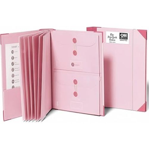 Savor | The Folio™ Document Organizer 2025 Edition | Premium Life Binder Acid-Free Custom Dyed Cloth-Bound Accordion Organizer w/ 10 Expandable Pockets | File Folders for Home Organization (Pink)