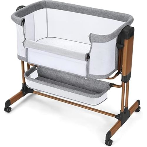 Ezebaby 3-in-1 Baby Bassinet, Rocking Baby Bassinets Bedside Sleeper, Adjustable Portable Crib for Newborn Infant with Wheels Storage Basket and Mesh Sides