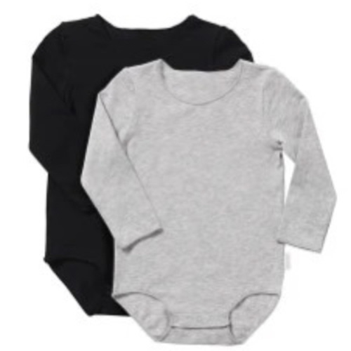 BONDS Wonderbodies Long Sleeve Bodysuit 2 Pack | BXW7A | Grey & Black