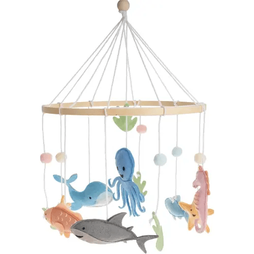First Landings Ocean Creatures Baby Mobile for Crib - Baby Nursery Mobiles - Ocean Nursery Decor Theme - Gender Neutral Baby Stuff - Ocean Animals Nursery Decor Baby Mobile - Ocean Baby Stuff