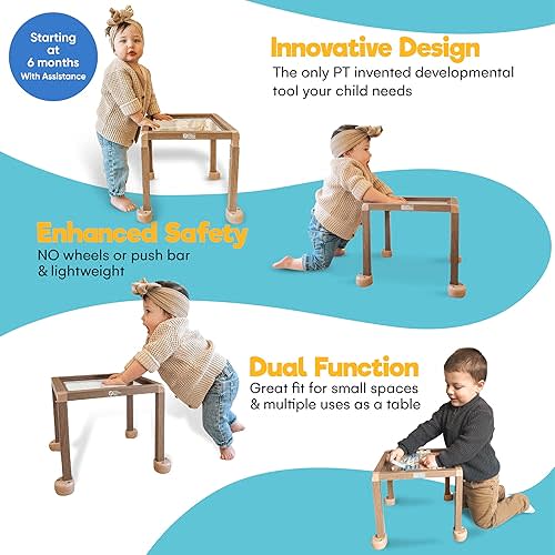 Little Balance Box Grow - Adjustable Montessori Push Pull Baby Walker & Activity Table | No Wheels, Safe Spring Feet | PT-Invented Eco-Friendly Developmental Tool for Children Learning to Stand & Walk