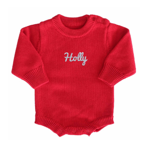 Personalized Knit Sweater Bubble Romper | Red