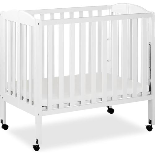 Dream On Me 3 in 1 Portable Folding Stationary Side Crib in White, Greenguard Gold Certified, Safety Wheel with Locking Casters, Convertible, 3 Mattress Heights