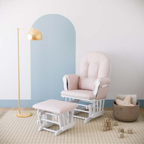Storkcraft, Nursery Glider and Ottoman, Model Hoop, White with Pink