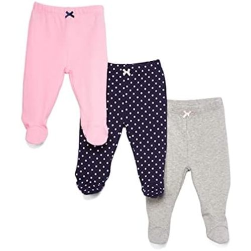 Spasilk Baby Girls 3 Pack Cotton Pull on Footed Pants