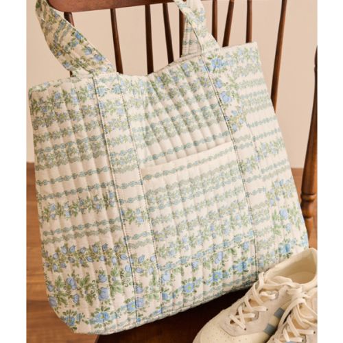 Cecile Quilted Tote Bag in Blue Multi | AS Revival
