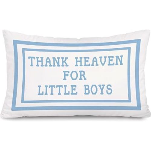 Baby Boy Nursery Decor Thank Heaven for Little Boys 12x20 Pillow Cover, Blue It's A Boy Sign, Newborn Gifts,Baby Shower Decorations Gift for Toddler Little Boy Room Playroom
