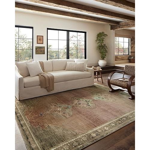 Loloi Magnolia Home by Joanna Gaines Sinclair Collection SIN-06 Clay/Tobacco 7'-6" x 9'-6", .25" Pile Height, Machine Washable, Area Rug