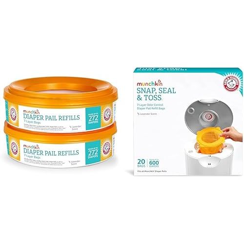 Munchkin® Refill Set for STEP™ and PAIL™ Diaper Pails - Includes 20 Snap, Seal & Toss™ Refill Bags and 2 Refill Rings