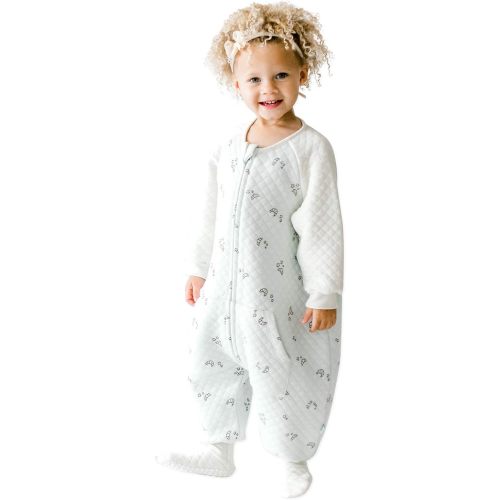 Tealbee Dreamsie: Toddler Sleep Sack with Long Sleeves and Footies 12m-2T - 0.8 TOG Lightweight Baby Wearable Blanket for Walkers - Rayon made from Bamboo, Organic Cotton Sleep Bag Feet - Croissant