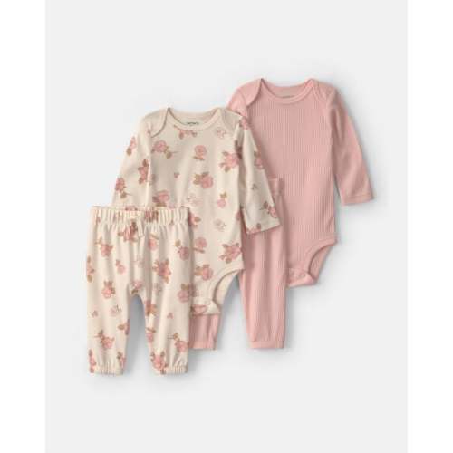 Baby Girl 4-Piece Floral Long-Sleeve Bodysuit & Pant Set - Pink/Ivory | Carter's