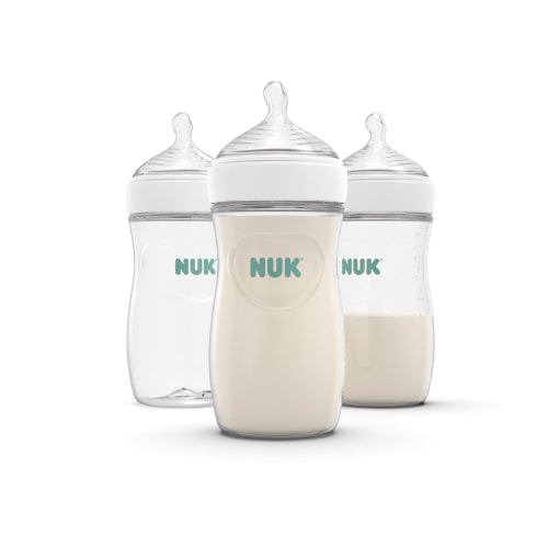 NUK Simply Natural Bottles, 1+ Months, Medium Flow, 9 oz, Clear, 3 Pack