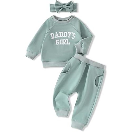 AMAWMW Infant Baby Girl Clothes Long Sleeve Loose Sweatshirts Pockets Pants Headband Outfits Fall Winter Spring Gift