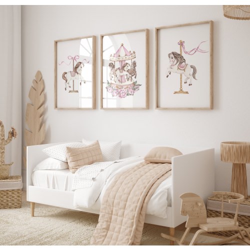 Carousel Horse Nursery Art, Girl Nursery Decor, Blush Pink Nursery Prints, Horse Nursery Wall Art, Animal Nursery Art Prints, Baby Shower