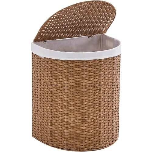 Wicker Half Moon Laundry Basket with Lid and 2 Replaceable Liner Bags, Handwoven Rattan Hamper for Dirty Clothes, Rattan, 120L