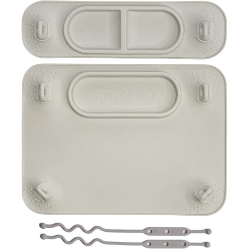 BUSY BABY Silicone Mat Bundle - 1 Original Mat Plus 1 Mini Mat, New Stronger Suction Cups, 6 Straps to Secure Baby Essentials and Keep Them Off The Floor, Baby Led Weaning, Wet Bag Included (Tan)